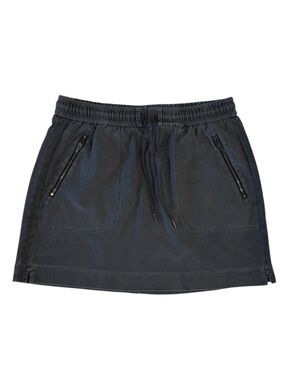 Athleta Womens Washed Black Cotton Twill Skirt Elastic Waist Zip Pockets Size 6